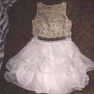 Gold and White David’s Bridal prom dress